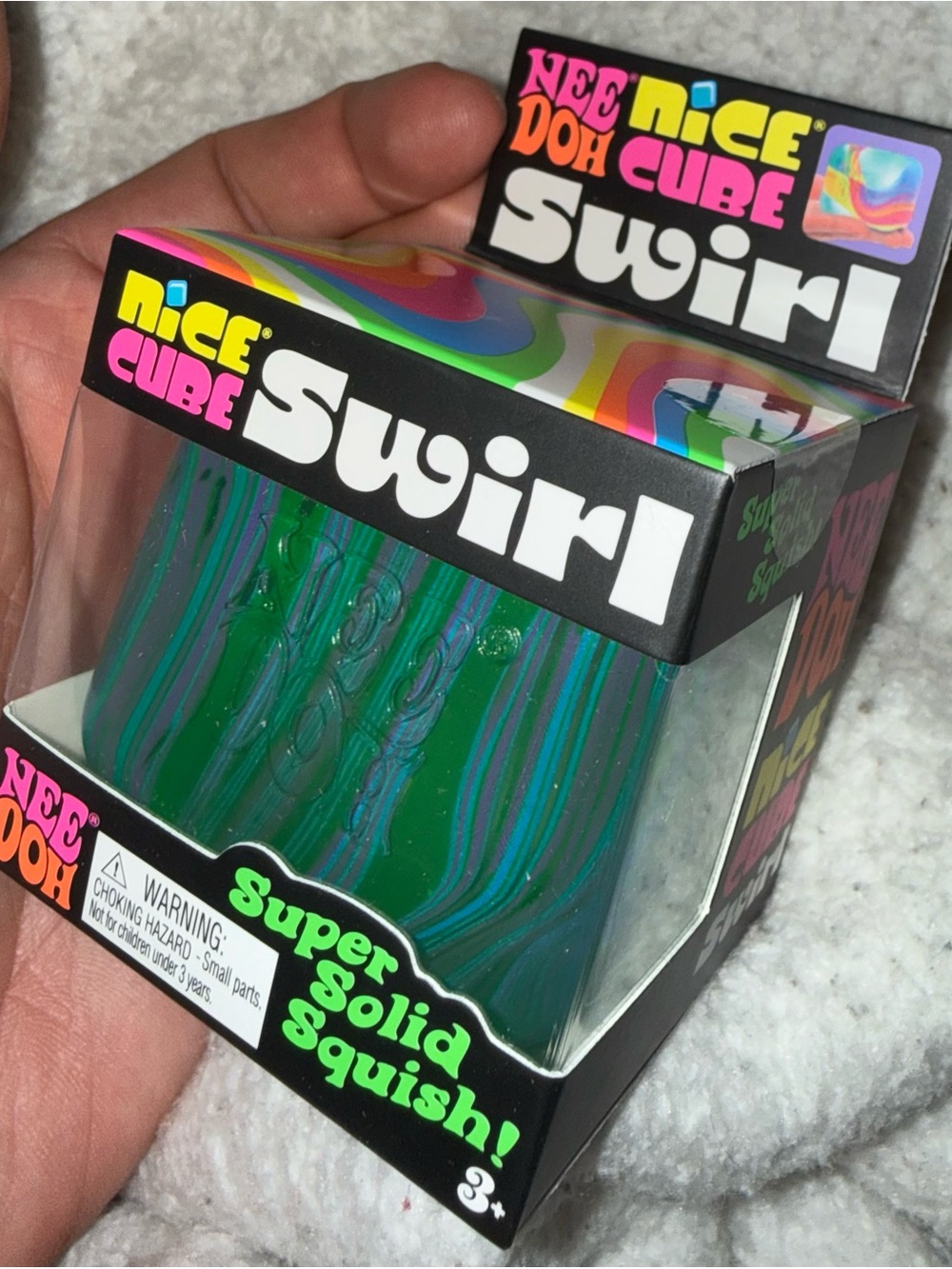 🩵💚💜RARE NeeDoh Nice Cube Swirl - Green & Purple Super Solid Squish💚🩵💜 - Picture 3 of 3